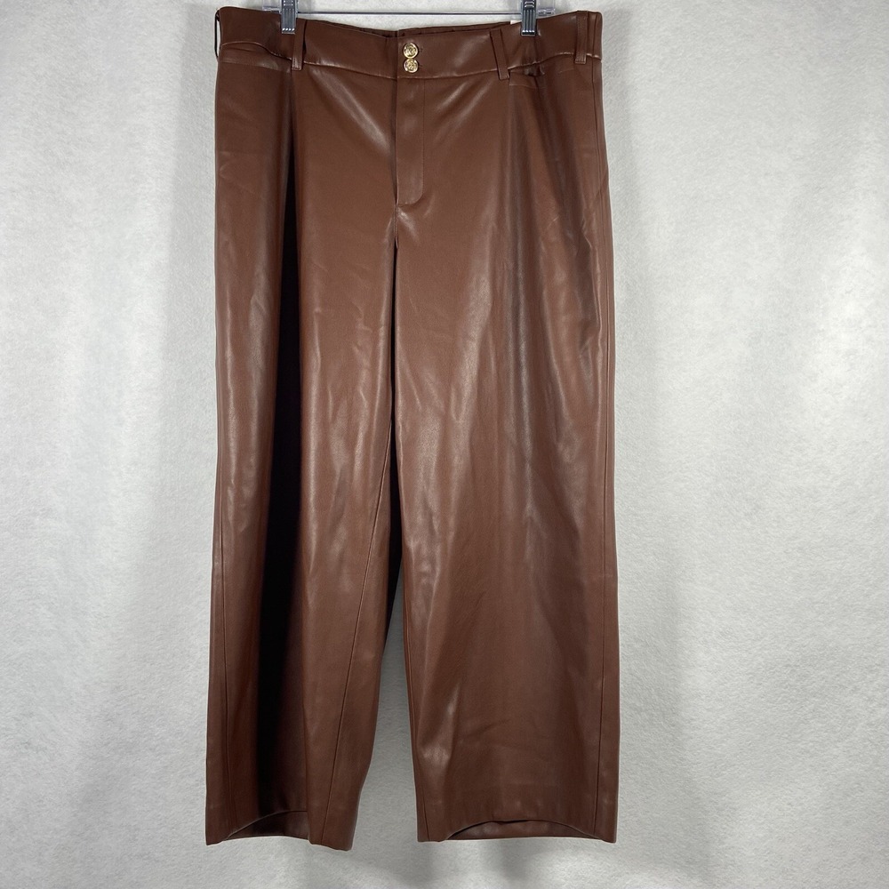 Chico's Pants Women's 3 US 16 Brown Wide Leg Faux Leather New